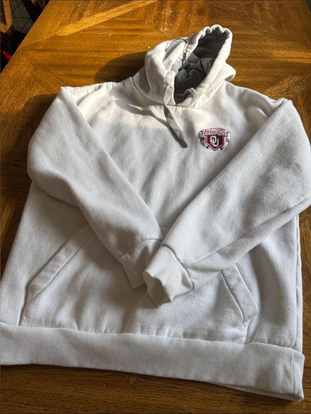 Antigua White Hooded Crewneck with Red Chest Crest - Men
